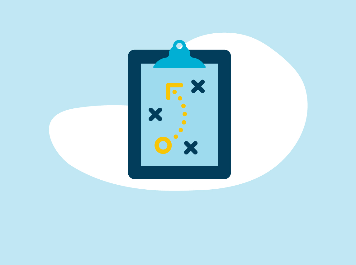 Capital One blue illustration of a clipboard with a play on it